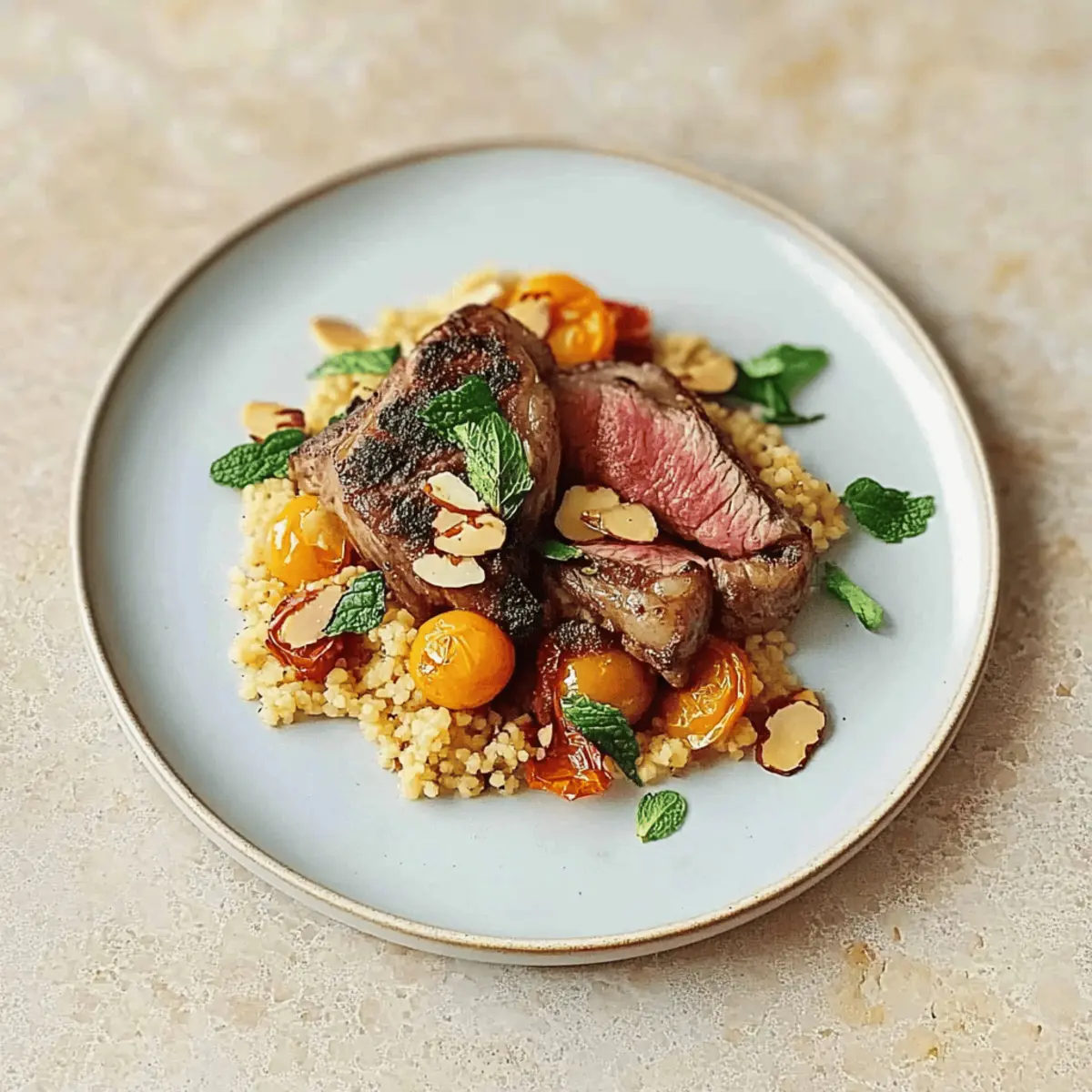 Savor Juicy Seared Steak with Fluffy Couscous Delight