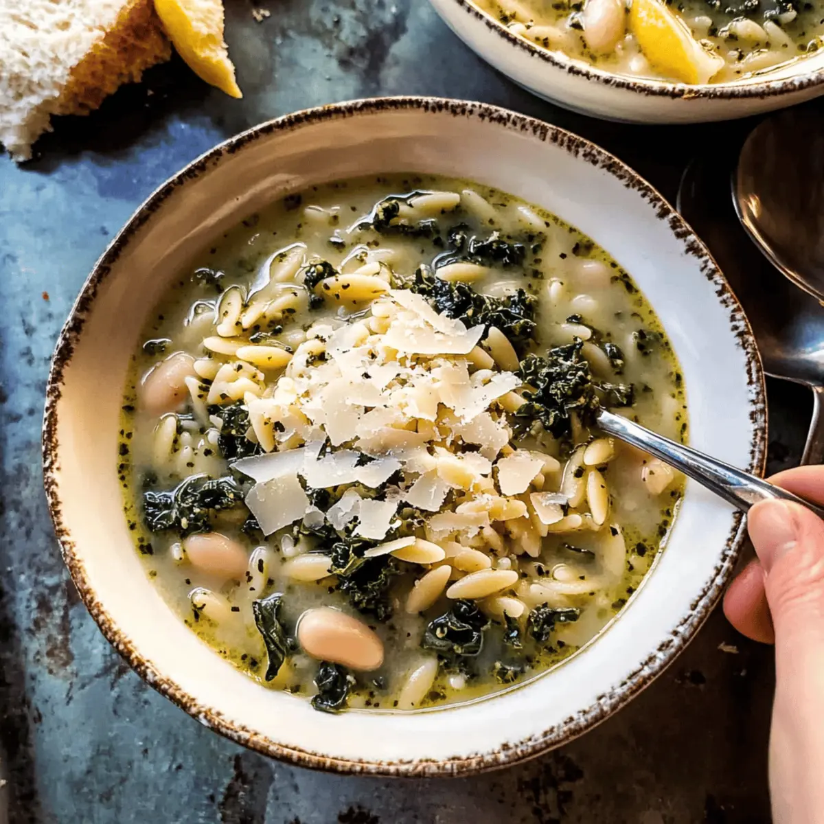 Creamy White Bean Lemon Pesto Orzo Soup. jfmukr