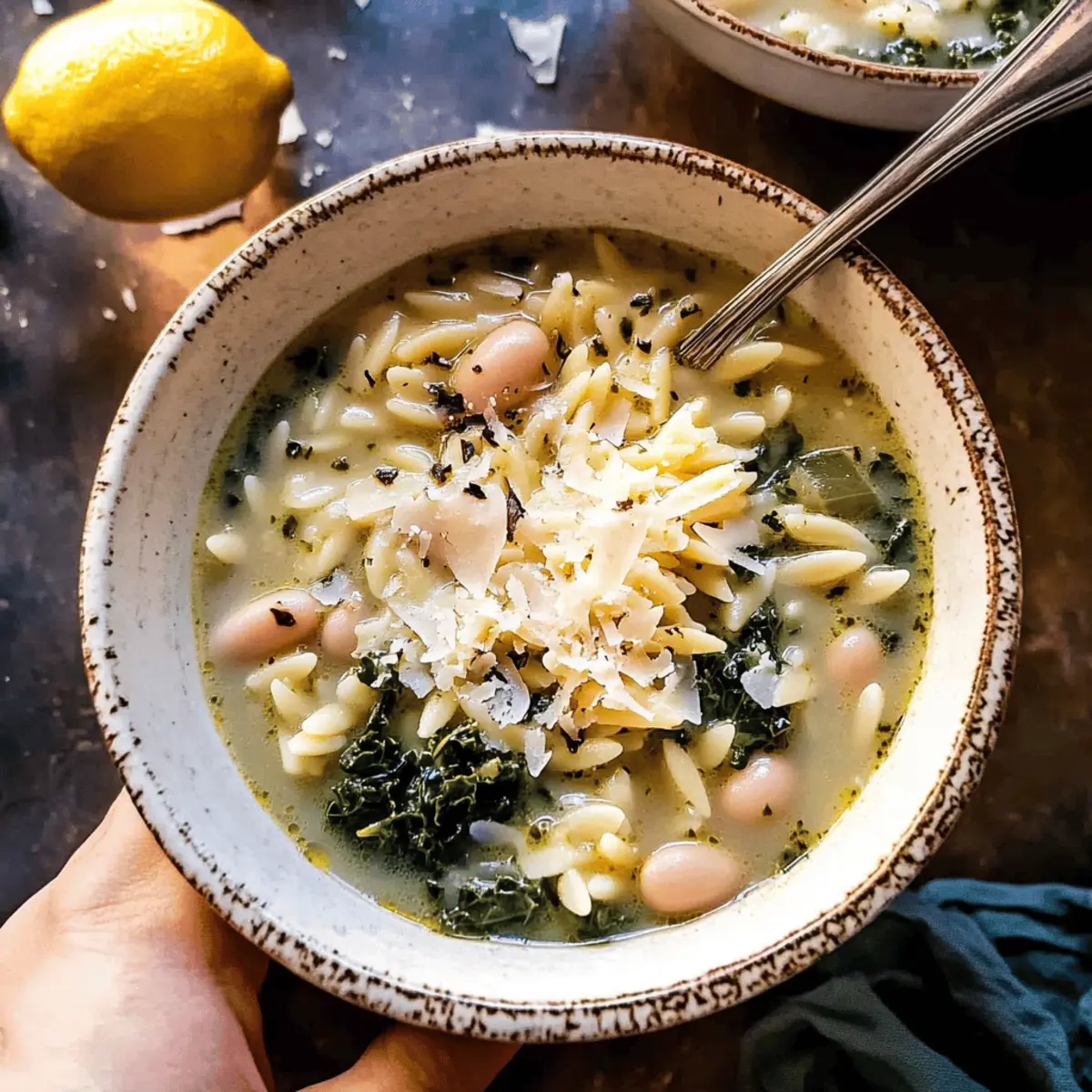 Creamy White Bean Lemon Pesto Orzo Soup. kdqc0p