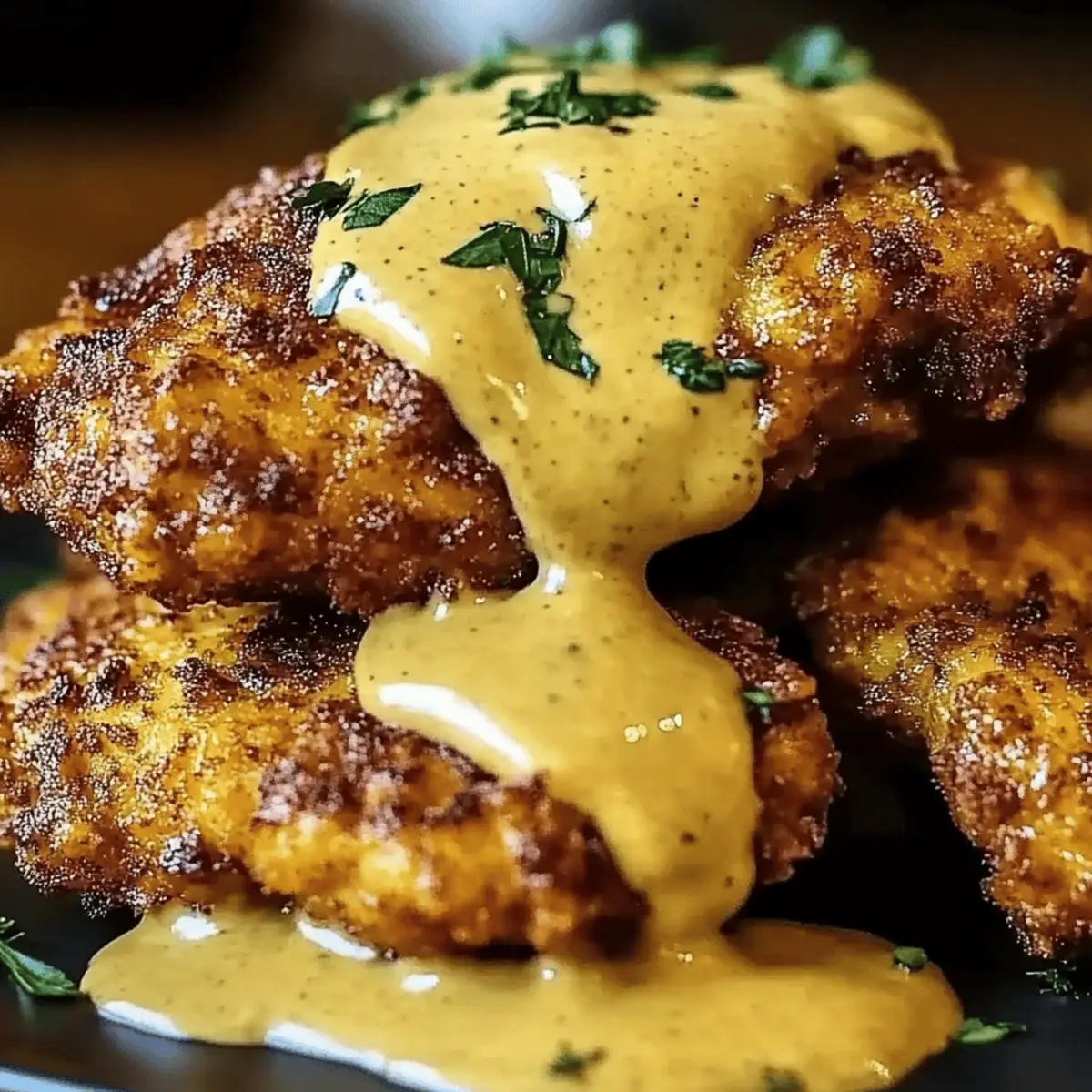 Crispy Pretzel Chicken with Mustard-Cheddar Sauce Bliss