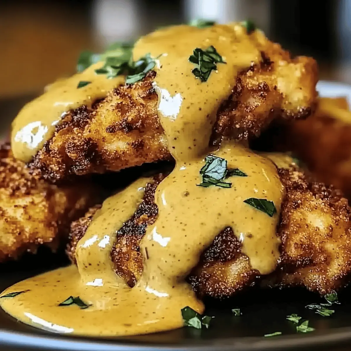 Pretzel Chicken with Mustard Cheddar Sauce zid9ud