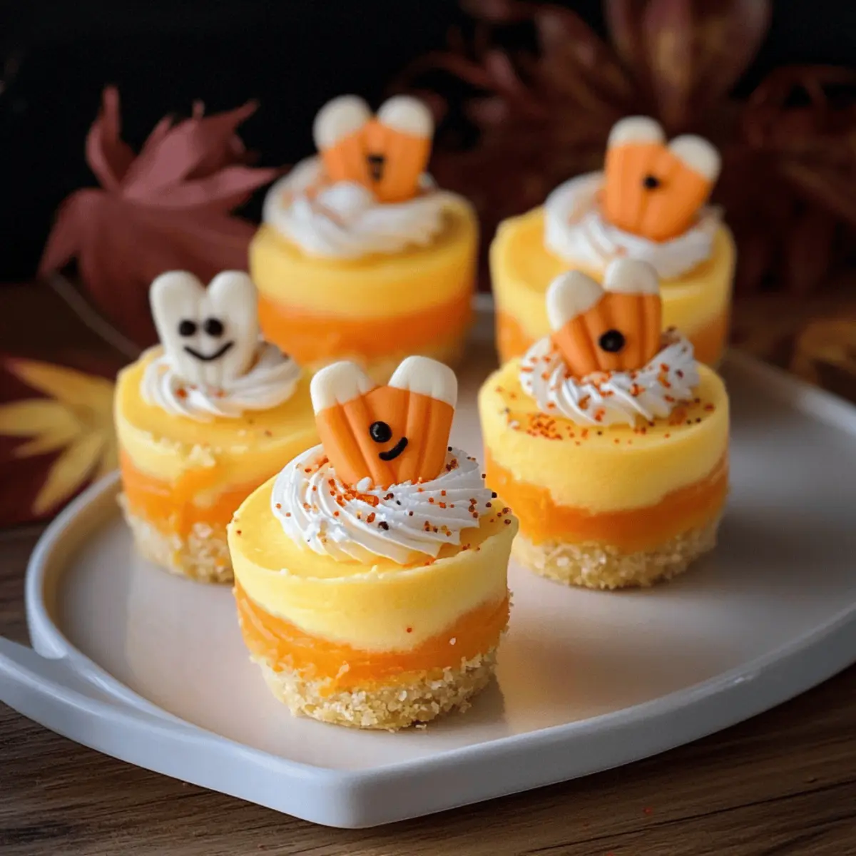 Candy Corn Mini Cheesecakes onelbw