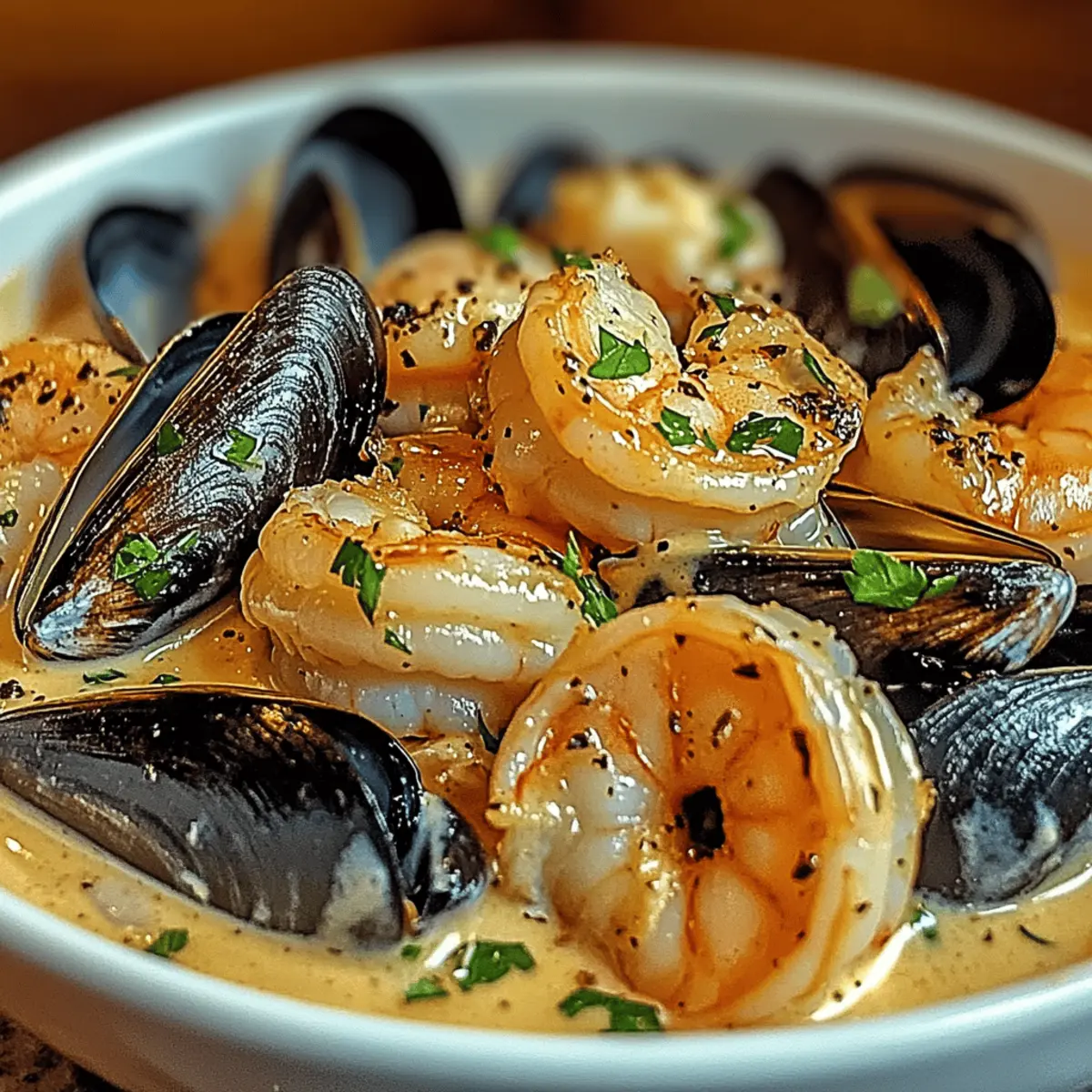 Shrimp and Mussels in Creamy Garlic Sauce dbrdvo