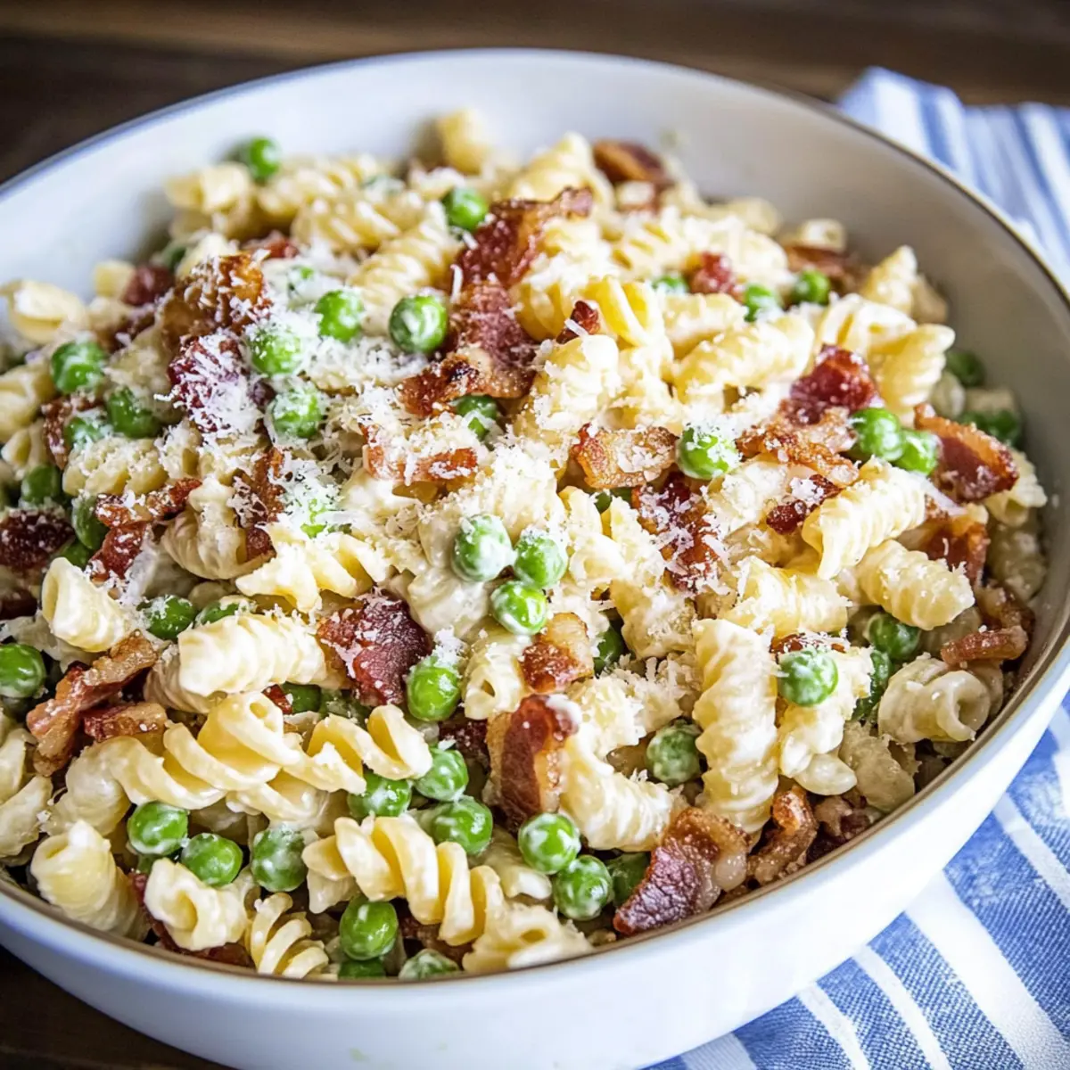 Creamy Pasta Salad Bliss with Bacon and Peas
