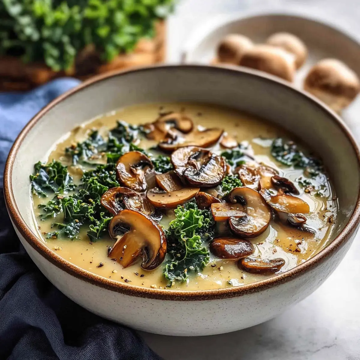 Warm Up with Wild Mushroom, Caramelized Onion and Kale Soup