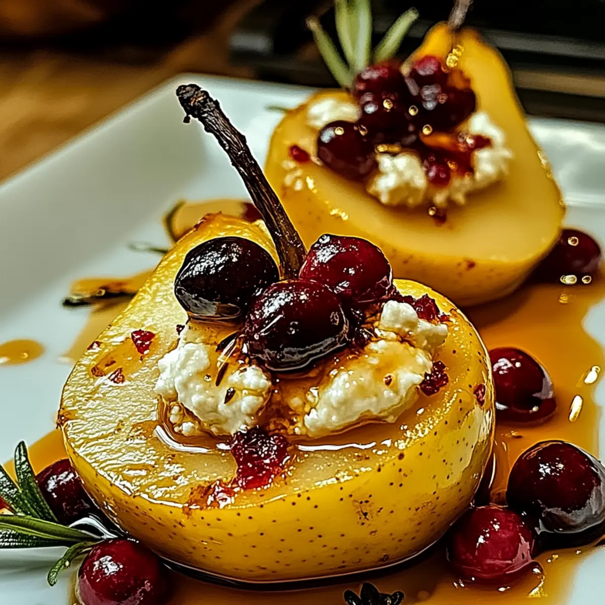 Cozy Baked Pears with Goat Cheese, Honey, and Cranberries Delight