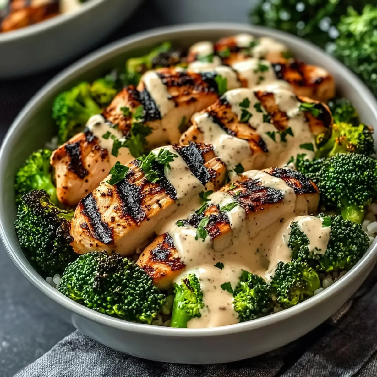 Ultimate Grilled Chicken & Broccoli Bowls with Creamy Garlic Sauce