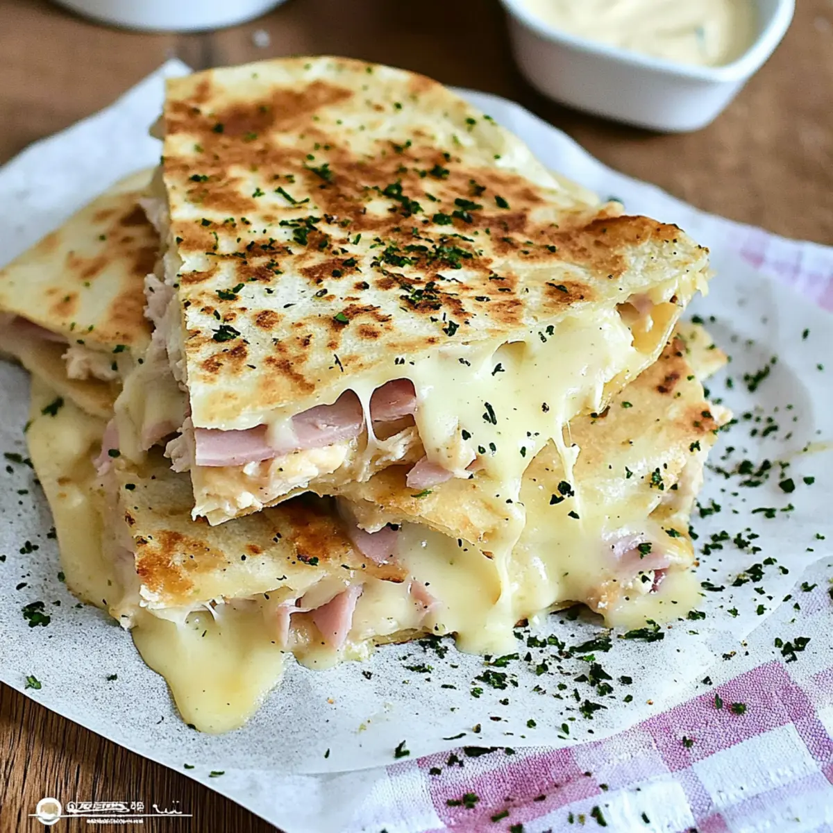 Savor Chicken Cordon Bleu Quesadillas with Creamy Sauce