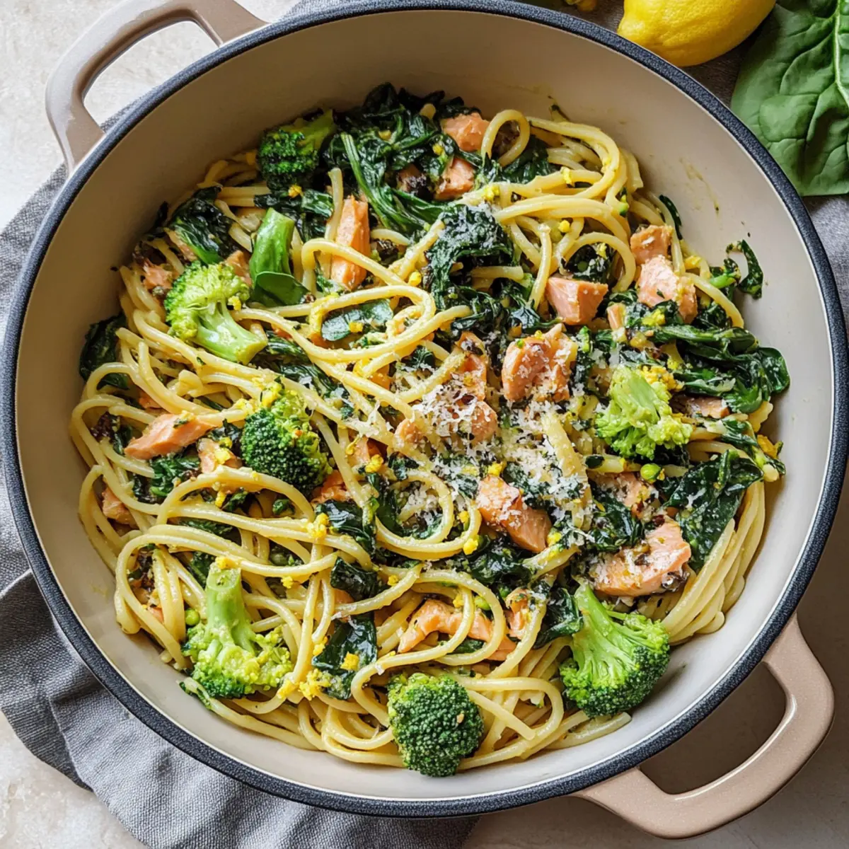 Canned Salmon Pasta with Spinach & Lemon for a Quick Delight