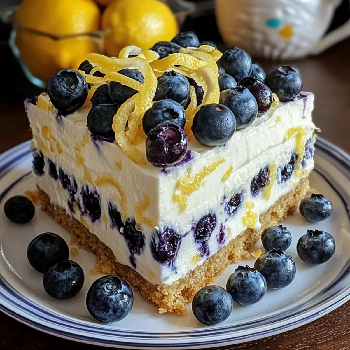 No-Bake Lemon Dazzling Blueberry Cream Cake for Summer Bliss