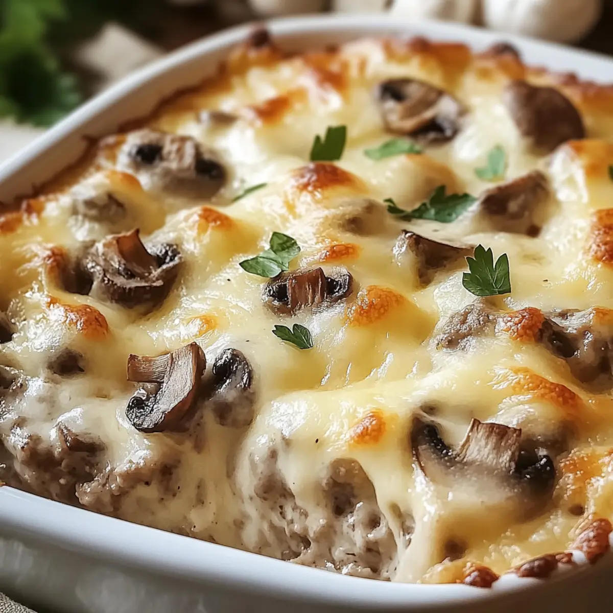 Mushroom and Swiss Burger Casserole for Cozy Family Nights
