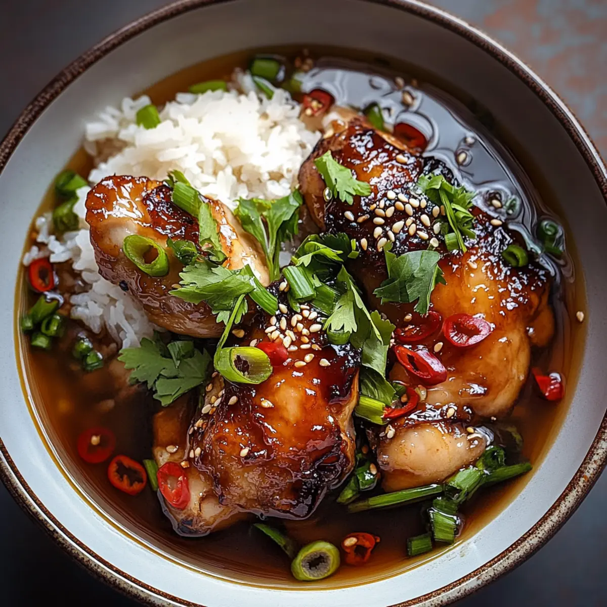 Caramelised Soy Chicken in Garlic Ginger Broth with Rice Bliss