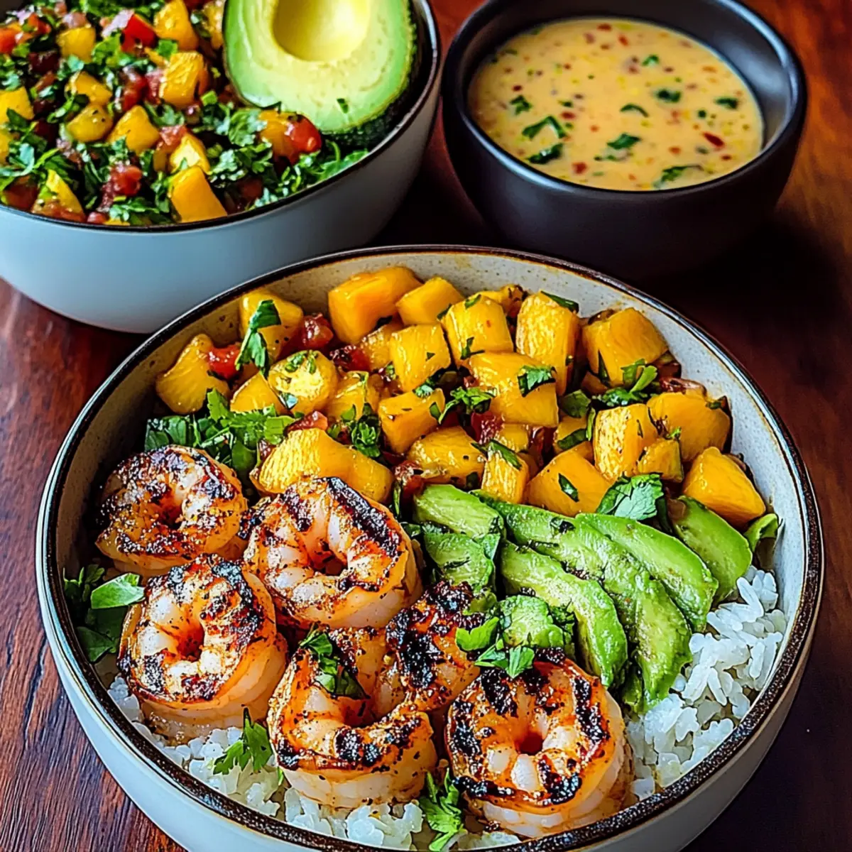 Delicious Shrimp and Avocado Bowls with Mango Salsa & Lime-Chili Sauce