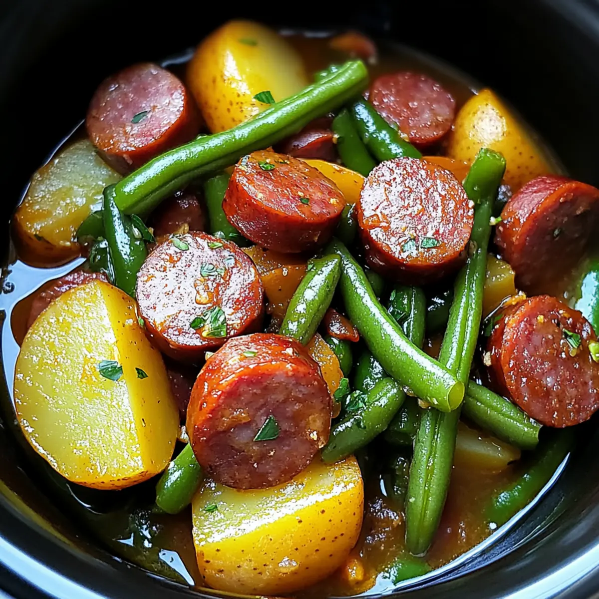 Crockpot Kielbasa and Green Beans for Cozy Family Nights