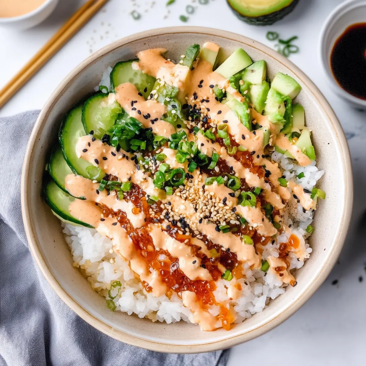 Crunch Roll Sushi Bowl with Easy Eel Sauce in 30 Minutes