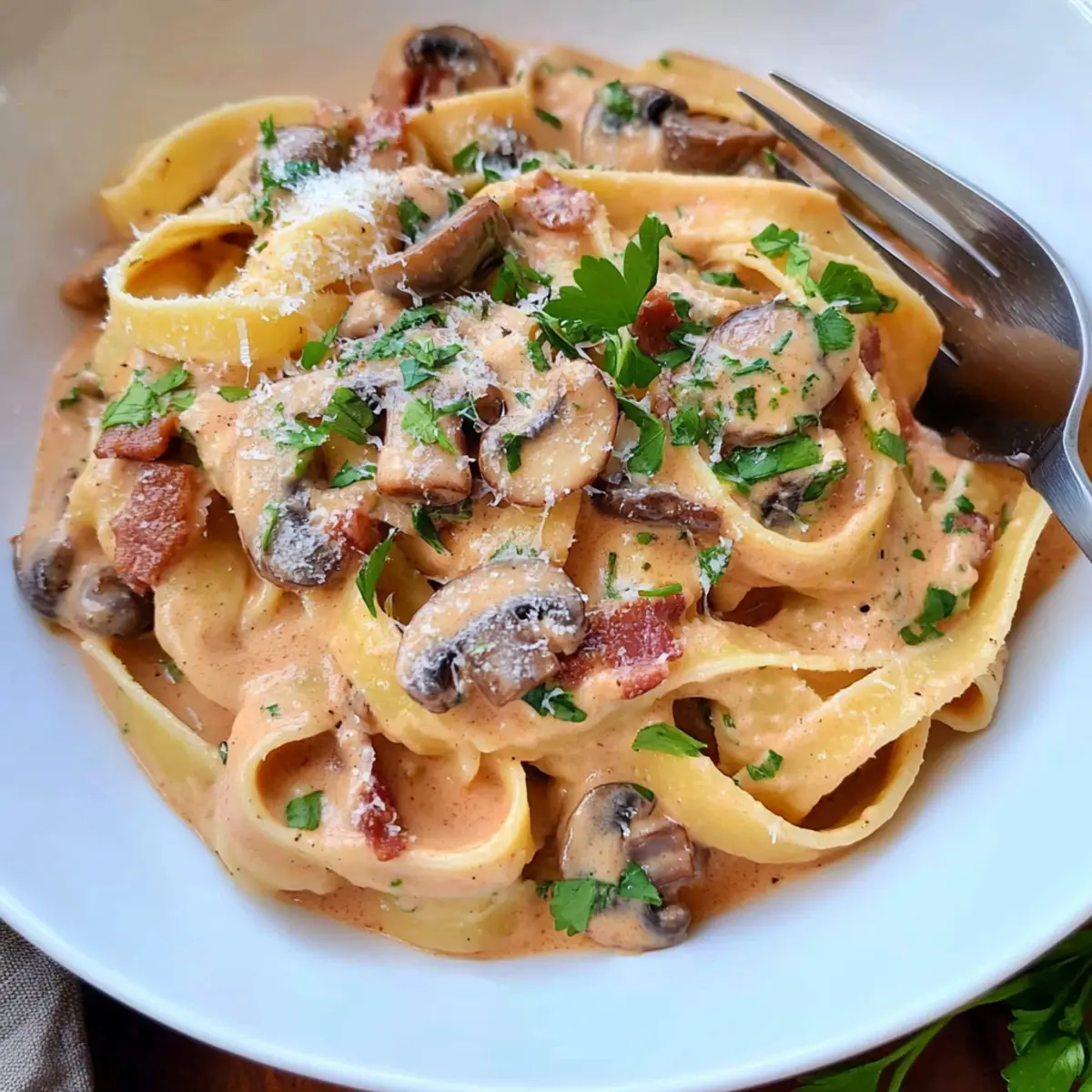 Pasta Boscaiola – Creamy Mushroom and Bacon Delight