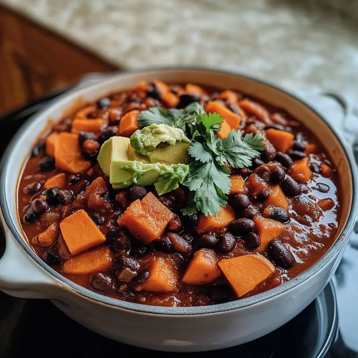 Cozy Sweet Potato & Black Bean Vegetarian Chili Recipe