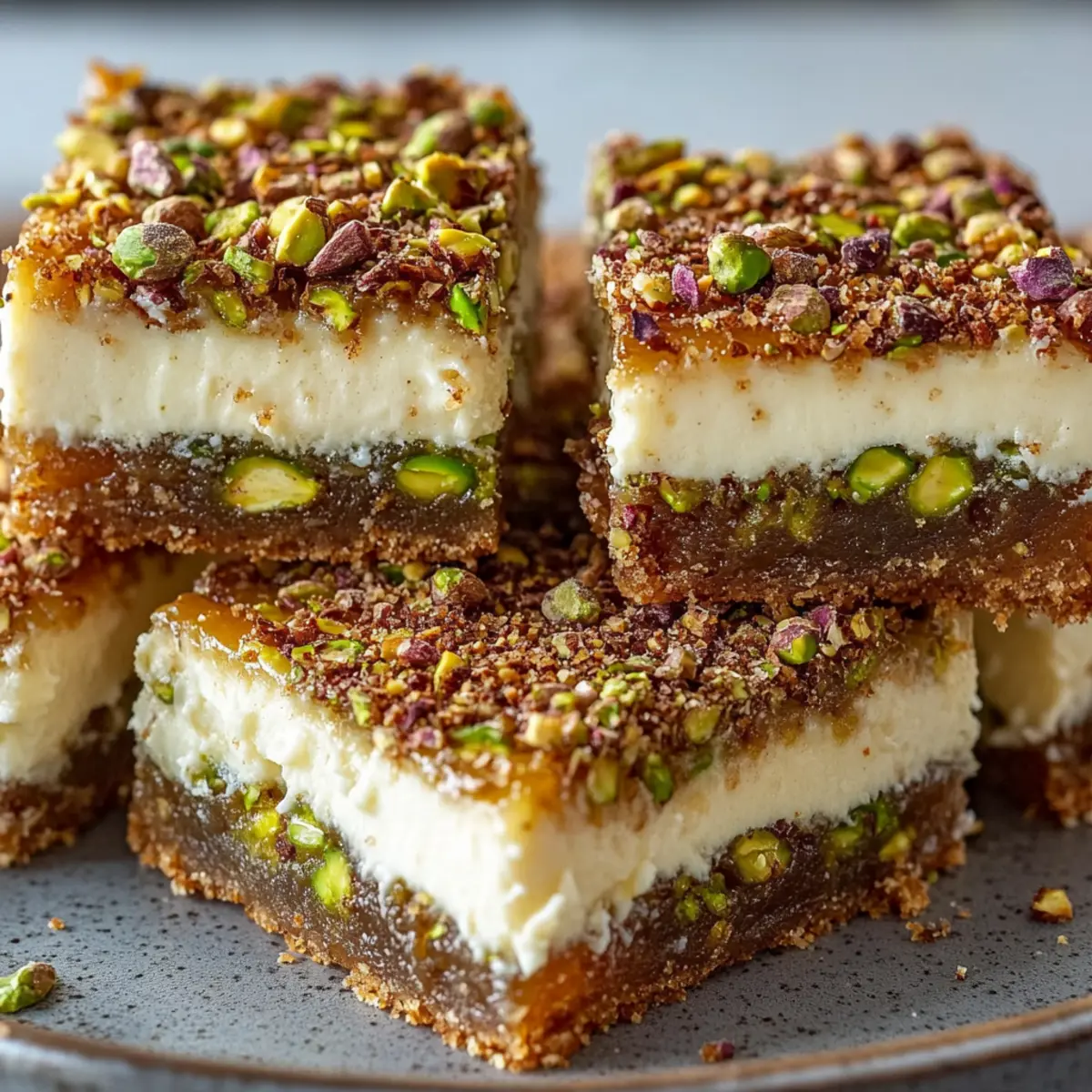 Greek Honey Pistachio Cheesecake Bars for Effortless Indulgence