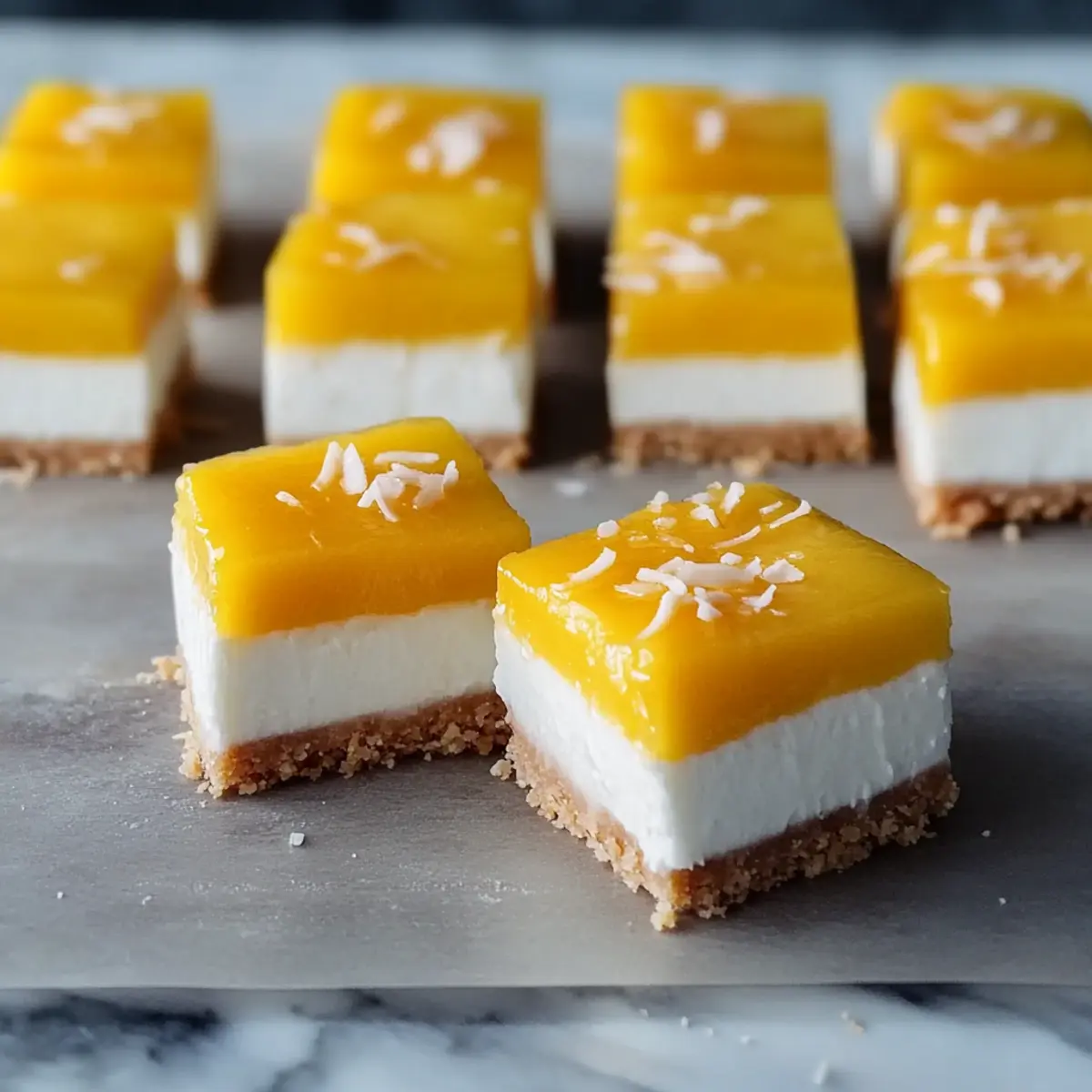 No Bake Coconut Mango Cheesecake Bars for Tropical Bliss