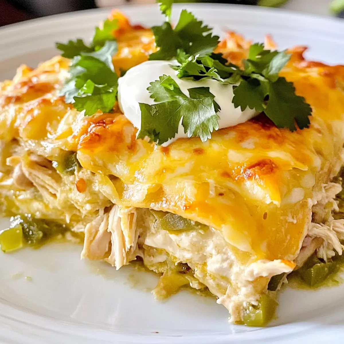 Creamy Green Chile Chicken Enchilada Casserole Delight