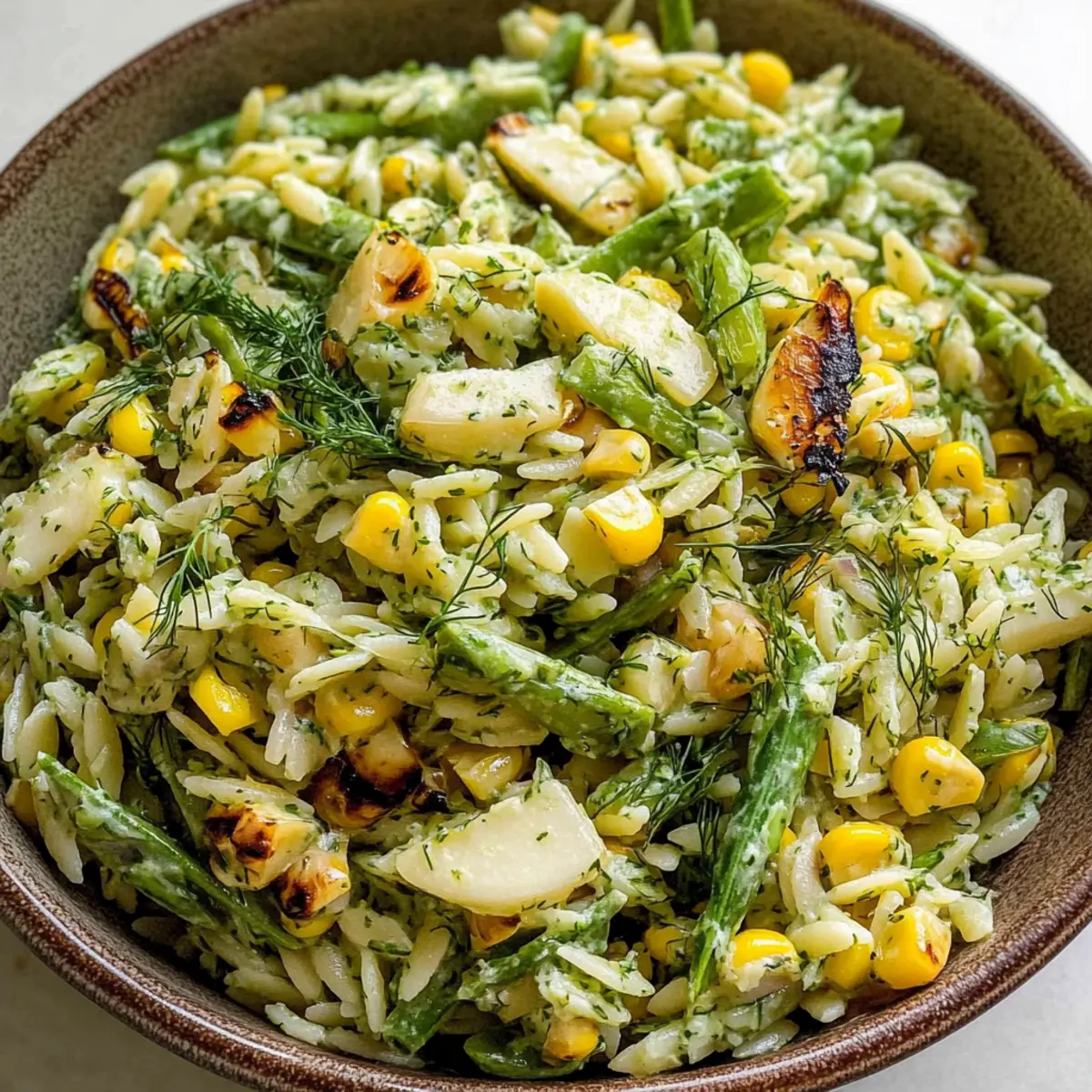 Grilled Corn Orzo Salad with Scallion Dill Dressing Delight