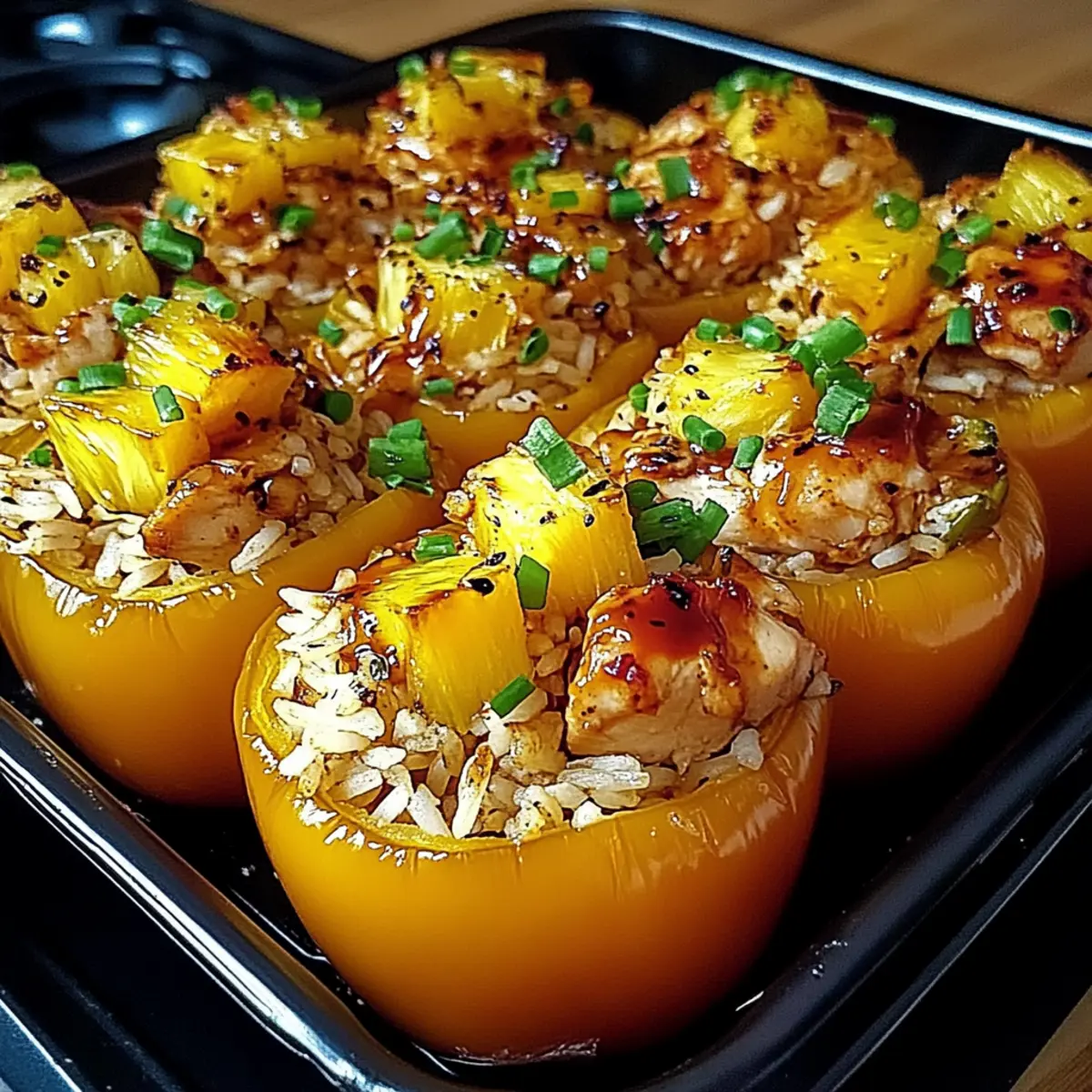 Sweet and Savory Teriyaki Pineapple Chicken and Rice Stuffed Peppers