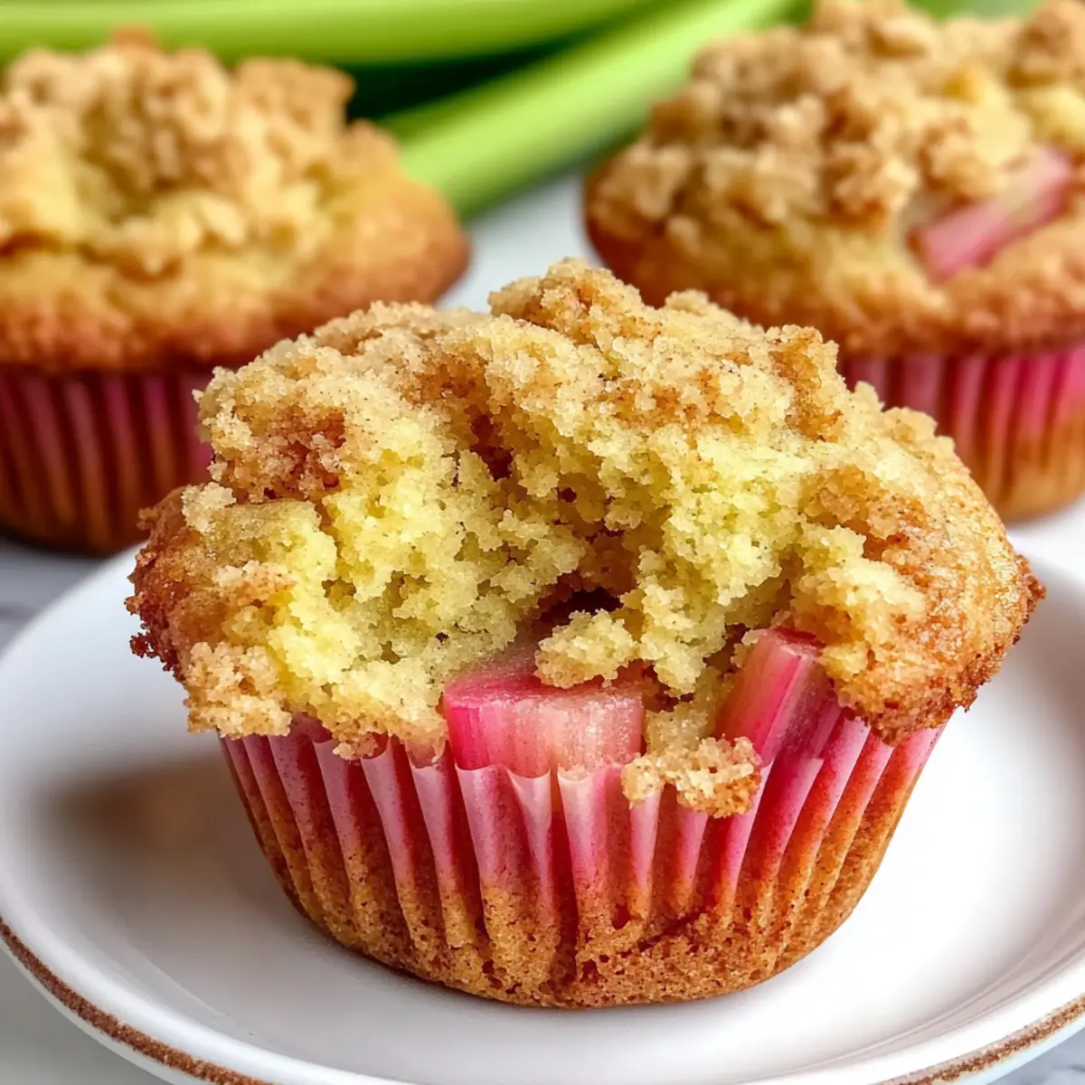 Delicious Quick Rhubarb Muffins with Crunchy Topping