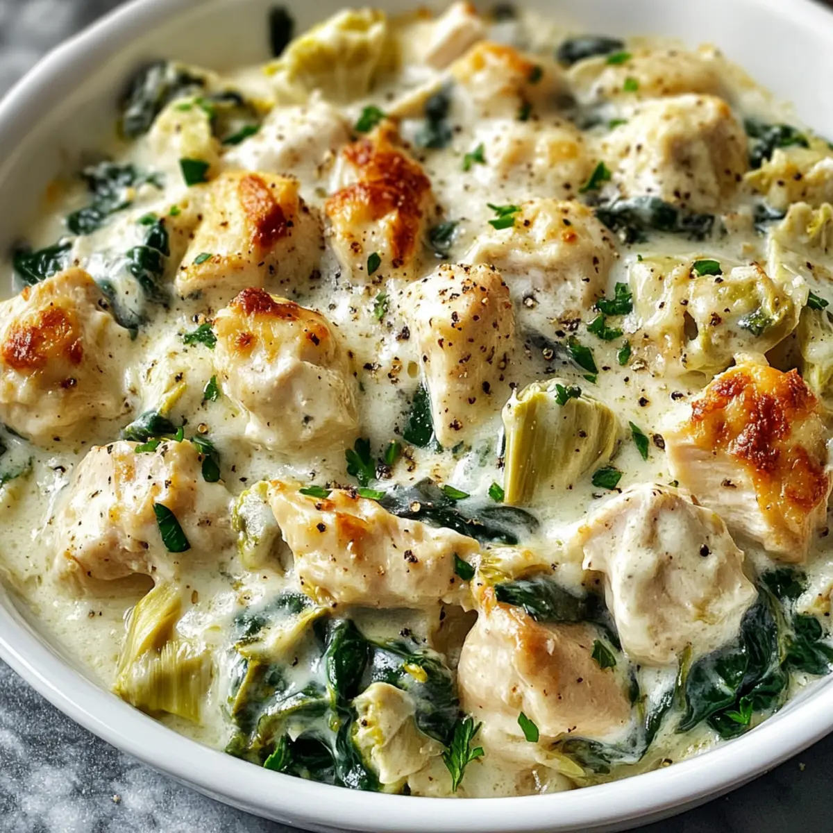 Creamy High Protein Spinach Artichoke Chicken Casserole Delight