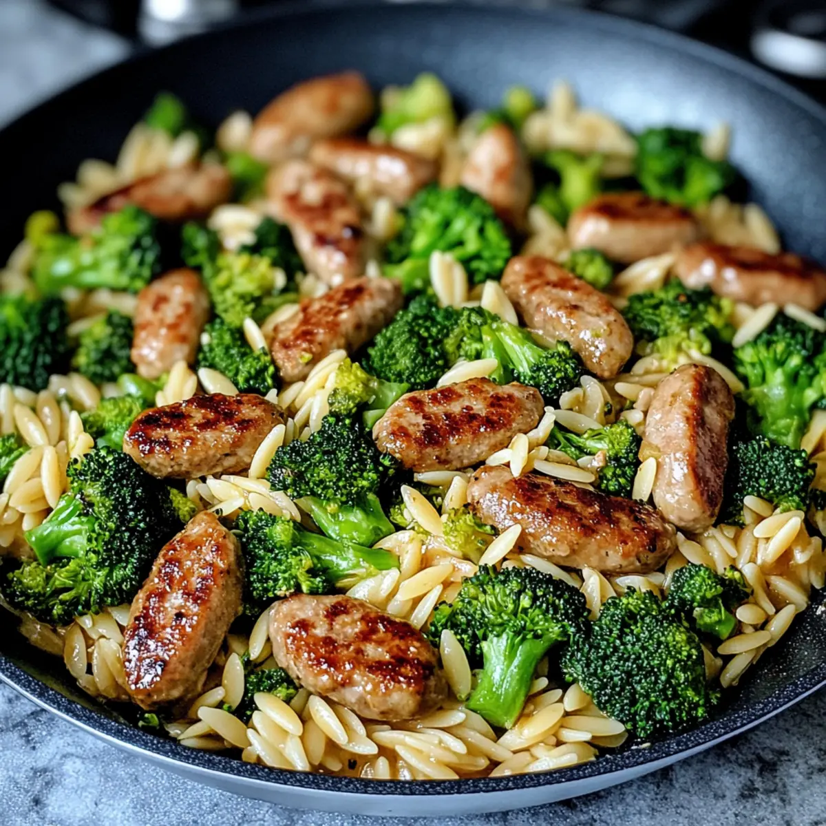 Easy Chicken Sausage, Broccoli & Orzo Skillet in 30 Minutes