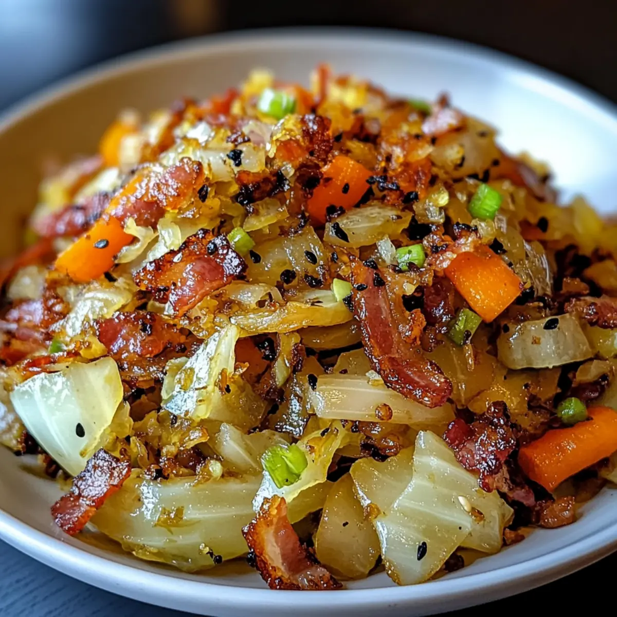 Savor Fried Cabbage with Bacon, Onion, and Garlic Today