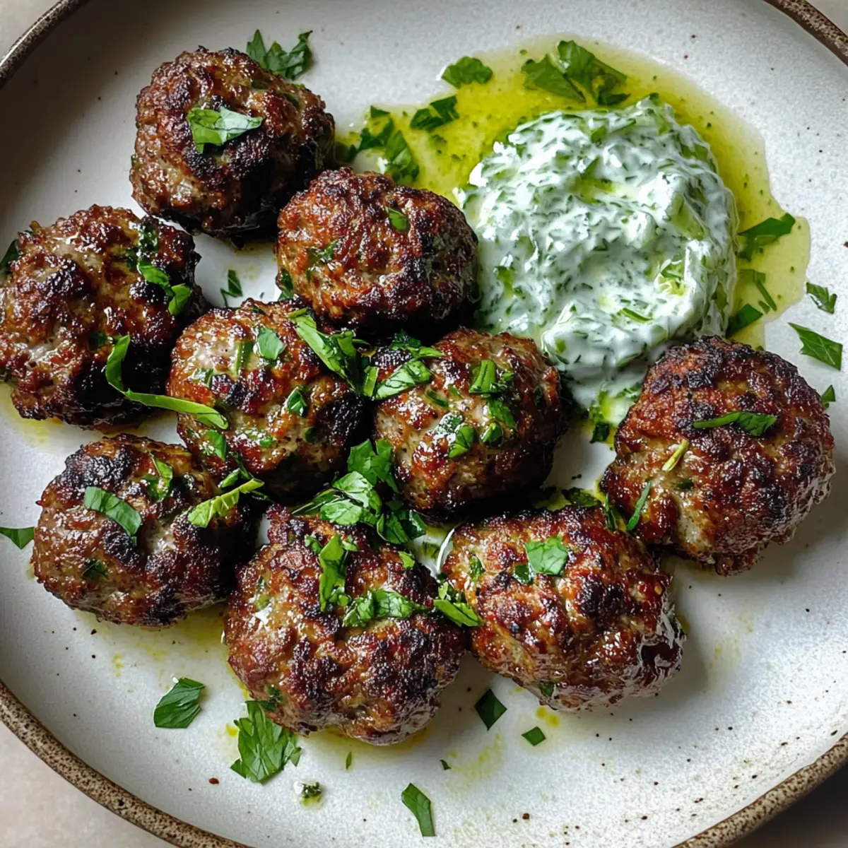 Savory Lebanese Kofta Meatballs with Cool Cucumber Sauce