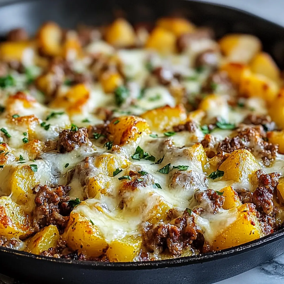 One Pan Cheesy Meat & Potato Skillet for Cozy Nights