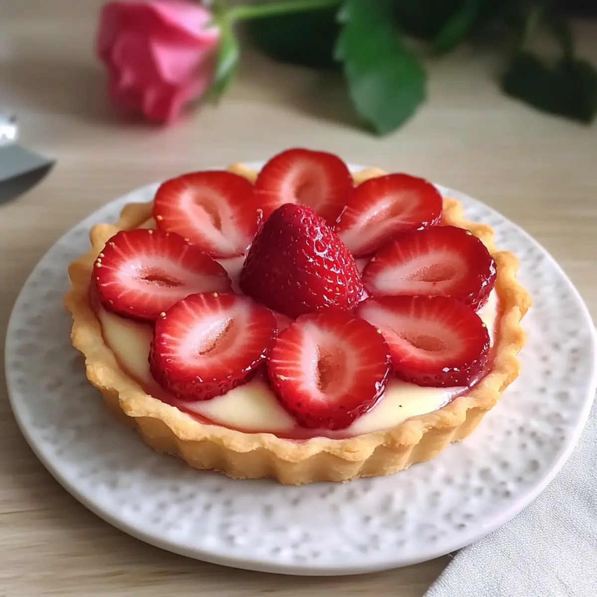 Irresistible Strawberry Rose Tart with Custard Cream Delight