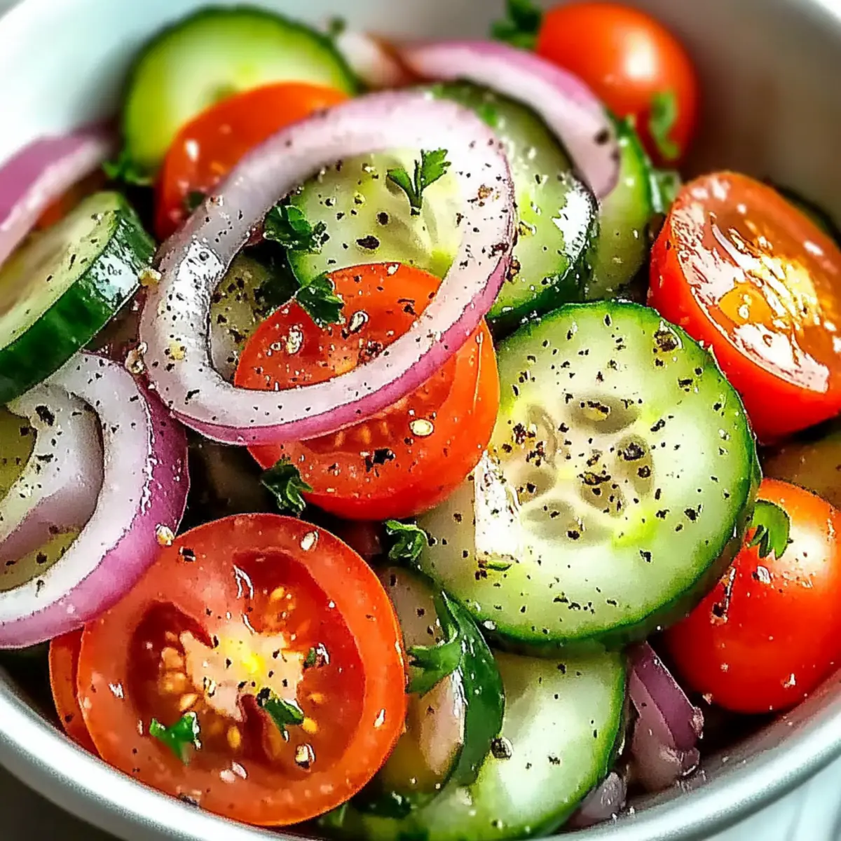 Fresh Tangy Marinated Cucumber, Onion, and Tomato Salad Bliss for Summer