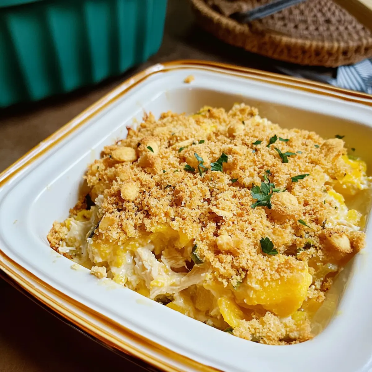 Creamy Yellow Squash Casserole with Shredded Chicken Joy