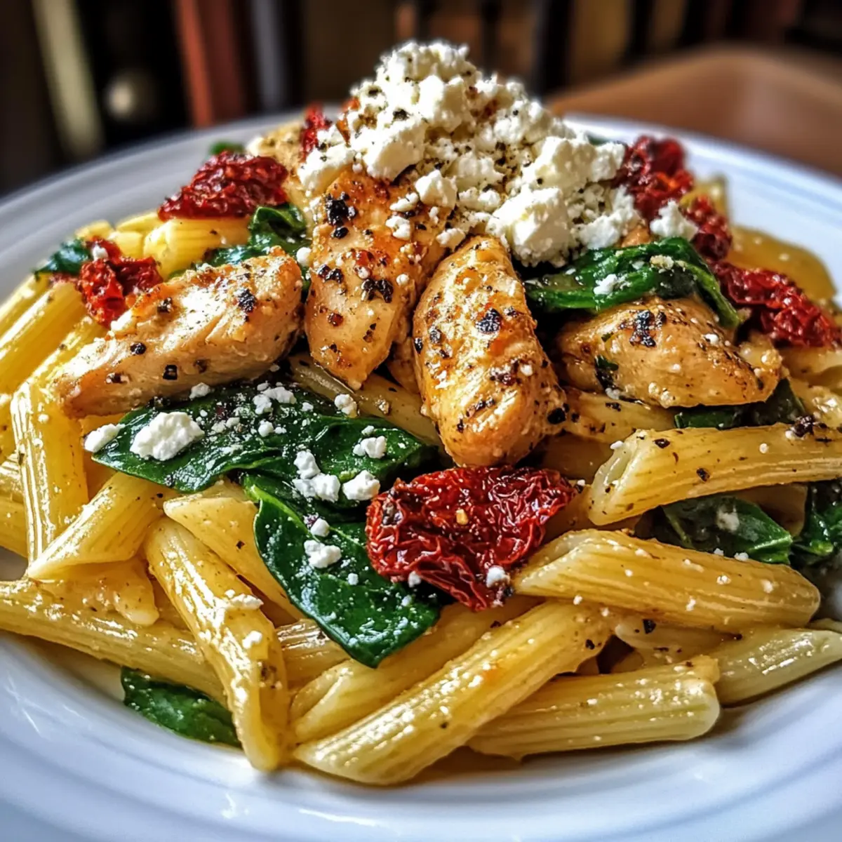 Irresistible Sun-Dried Tomato Chicken Pasta with Feta & Spinach