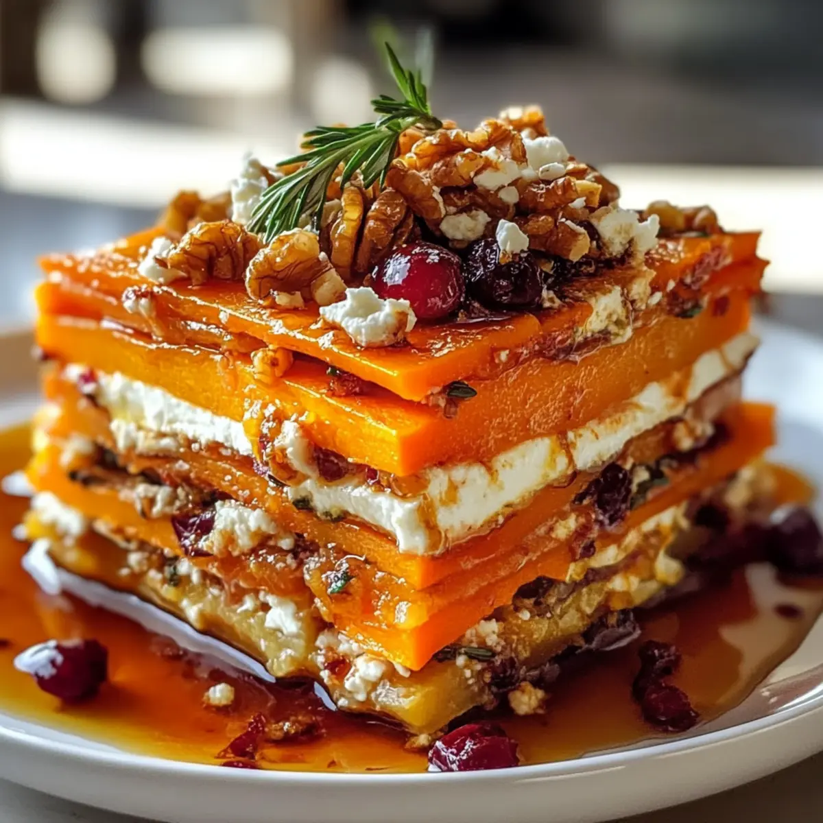 Layered Sweet Potato Lasagna with Nutty Cranberry Glaze