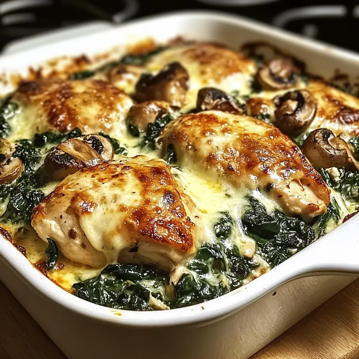 Deliciously Creamy Low-Carb Chicken Spinach Mushroom Bake